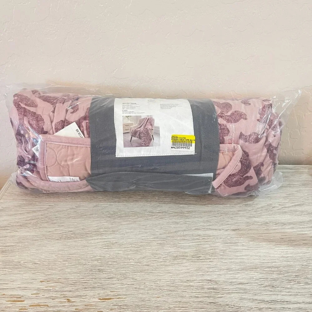 New Martha Stewart Quilted Throw Blanket Pink Burgundy Damask Velvet Macy's